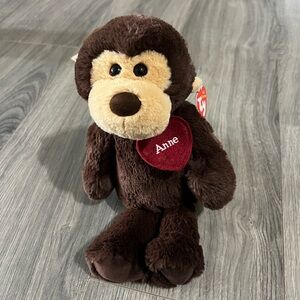 Ty Beanie Baby Brown Monkey Plush with Heart Name Tag